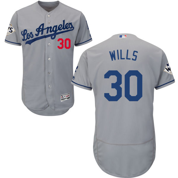 Dodgers #30 Maury Wills Grey Flexbase Authentic Collection World Series Bound Stitched MLB Jersey - Click Image to Close